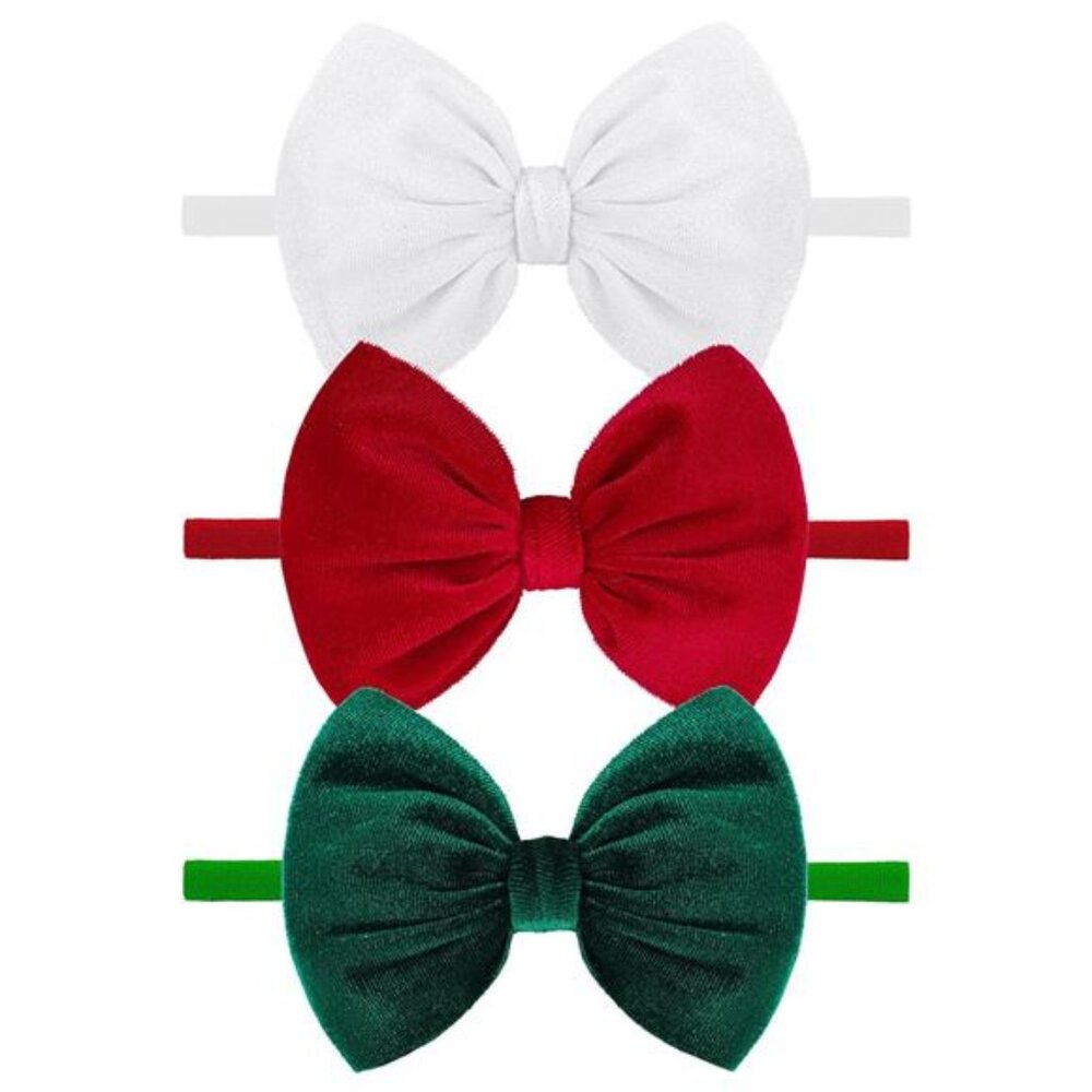 Baby Headbands 3 Pack Handmade Velvet Hair Bows Infant Toddler Girls Christmas